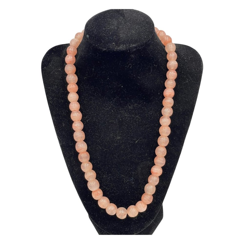 20" Rose Quartz Polished Pink Natural Stone Necklace Gold Tone Hook Closure